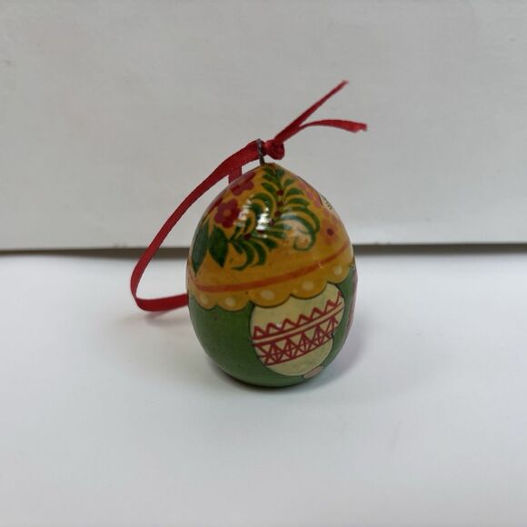 Matryoshka Wooden Doll Egg Hand Painted Babushka Russia Christmas Ornament - Picture 2 of 9